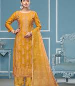 Yellow roman cotton fabric designer festive wear salwar kameez