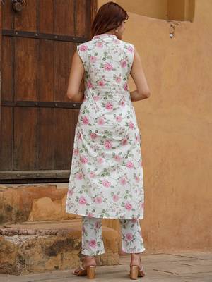 Pink cotton slub fabric printed festive special readymade suit 2