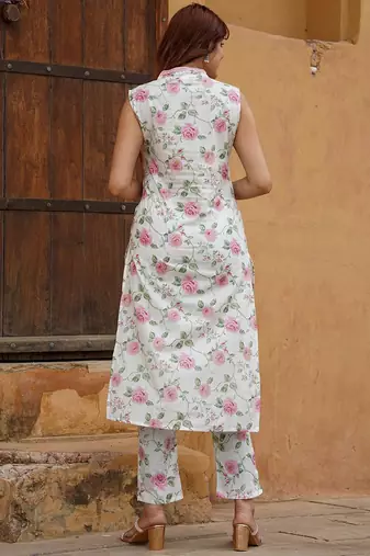 Pink cotton slub fabric printed festive special readymade suit