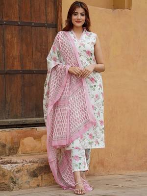 Pink cotton slub fabric printed festive special readymade suit 4