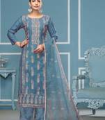 Sky blue roman cotton fabric designer festive wear salwar kameez