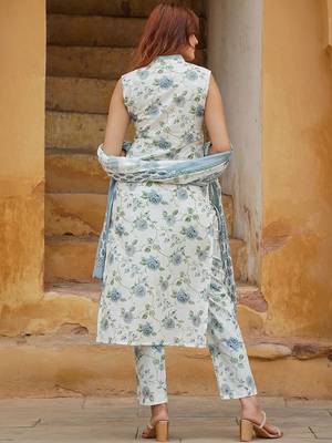 Blue cotton slub fabric printed festive special readymade suit 2