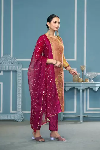 Multy shimmer silk fabric festive wear salwar kameez