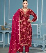 Burgundy jaam cotton fabric designer festive wear salwar kameez