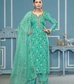 Sea green viscosee organza fancy ceremonial salwar suit for girlie looks