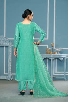 Sea green viscosee organza fancy ceremonial salwar suit for girlie looks 2
