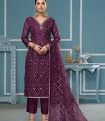 Wine viscose organza fancy ceremonial salwar suit for girlie looks