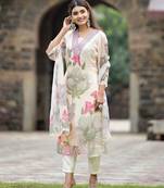 Off white georgette fabric embroidery work with printed festive special readymade suit