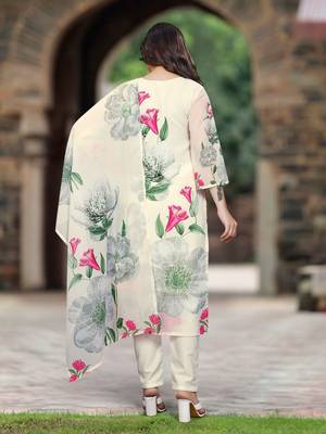 Off white georgette fabric embroidery work with printed festive special readymade suit 2