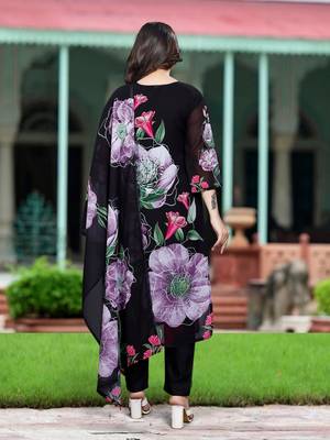 Black georgette fabric embroidery work with printed festive special readymade suit 2