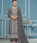 Dusty grey viscosee organza fabric embroidery work salwar kameez
