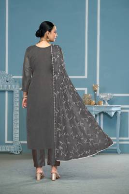 Dusty grey viscosee organza fabric embroidery work salwar kameez 2