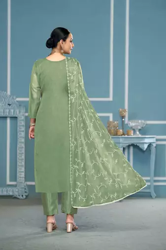 Green viscosee organza fabric embroidery work salwar kameez