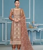Brown viscosee organza fabric embroidery work salwar kameez