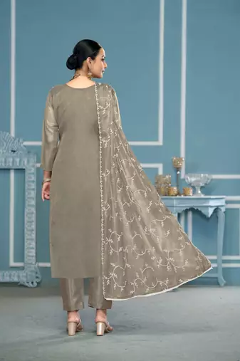 Grey viscosee organza fabric embroidery work salwar kameez