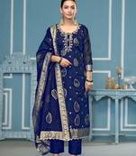 Blue modal banarasi fabric wevon designer, embroidery, hand work salwar kameez