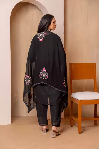 Black georgette fabric embroidery work festive special readymade suit