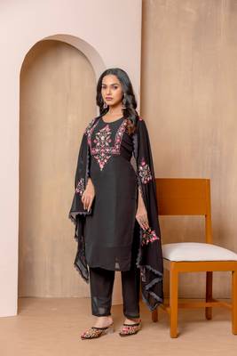 Black georgette fabric embroidery work festive special readymade suit 4