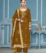 Mustard modal banarasi fabric wevon designer, embroidery, hand work salwar kameez