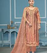 Peach viscosee organza fabric wevon , embroidery, hand work salwar kameez