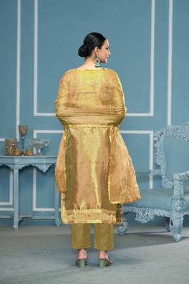 Green viscosee organza fabric wevon , embroidery, hand work salwar kameez 2