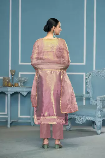 Purple viscosee organza fabric wevon , embroidery, hand work salwar kameez