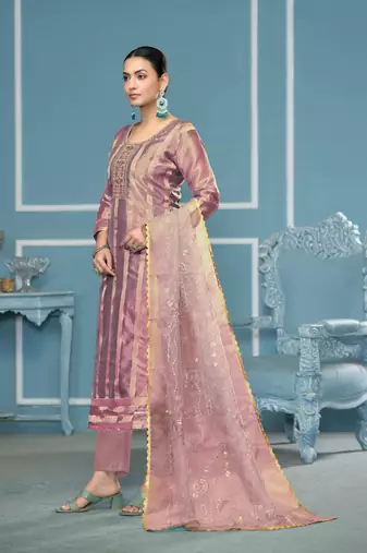 Purple viscosee organza fabric wevon , embroidery, hand work salwar kameez