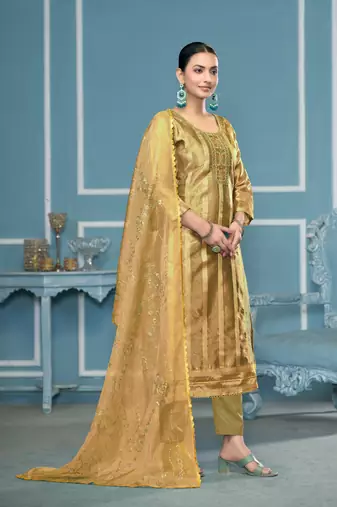 Green viscosee organza fabric wevon , embroidery, hand work salwar kameez