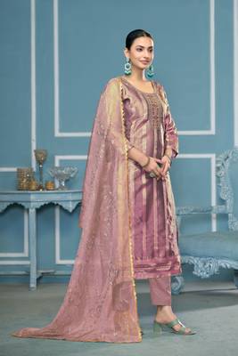 Purple viscosee organza fabric wevon , embroidery, hand work salwar kameez 4