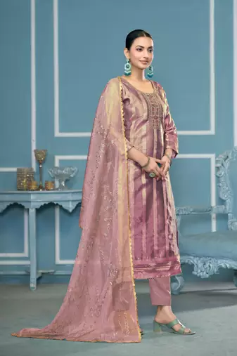Purple viscosee organza fabric wevon , embroidery, hand work salwar kameez