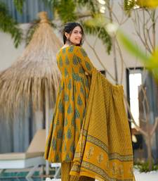 Mustard beautiful muslin fabric designer digital printed girlie ceremonial dress