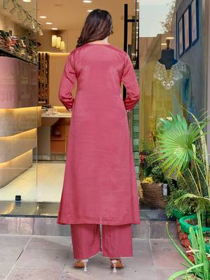 Pink beautiful embroidery work viscosee chinon fabric suit 2