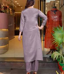 Grey beautiful designer embroidery work viscose chinon fabric suit