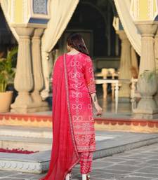 Pink beautiful designer embroidery work with printed chinon silk fabric suit