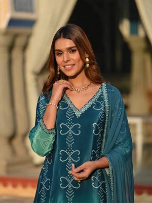 Rama beautiful embroidery work with printed chinon silk fabric suit 3
