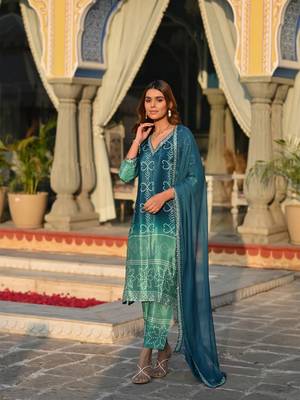Rama beautiful embroidery work with printed chinon silk fabric suit 4