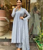 Grey beautiful embroidery work viscosee chinon fabric suit