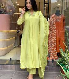 Green beautiful designer embroidery work viscose chinon fabric suit