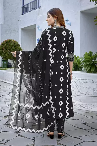 Black sophisticated viscosee fabric embroidered work,printed girlie suits