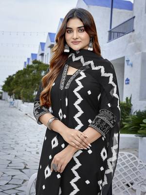 Black sophisticated viscosee fabric embroidered work,printed girlie suits 3