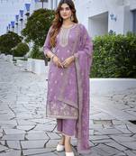Purple sophisticated chanderi fabric embroidered work girlie suits