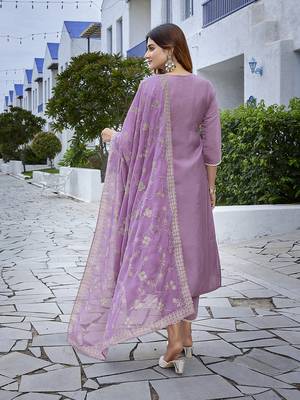 Purple sophisticated chanderi fabric embroidered work girlie suits 2