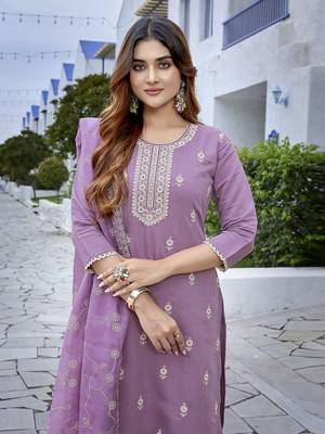 Purple sophisticated chanderi fabric embroidered work girlie suits 3
