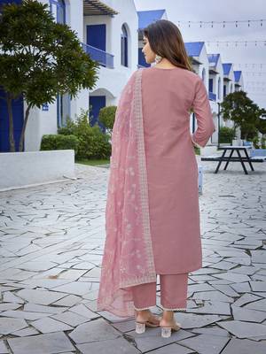 Mauve pink sophisticated chanderi fabric embroidered work girlie suits 2
