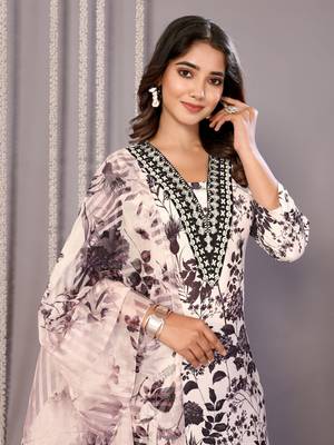 White & black sophisticated cotton blend fabric embroidered work,printed girlie suits 3
