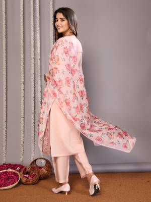 Pink sophisticated chanderi fabric embroidered work,printed girlie suits 2