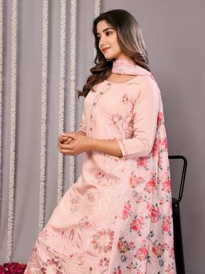Pink sophisticated chanderi fabric embroidered work,printed girlie suits 3