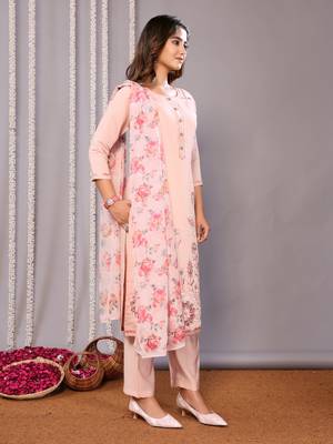 Pink sophisticated chanderi fabric embroidered work,printed girlie suits 4