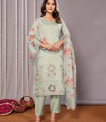 Light green sophisticated chanderi fabric designer embroidered work,printed girlie suits