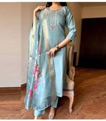 Powder Blue Viscose Thread Embroidered Salwar Suit 